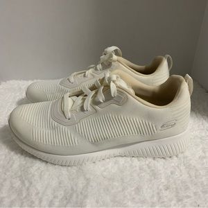 Bobs by Skechers Womens Tough Talk‎ Lace Up Sneaker Memory Foam White Sz 9.5